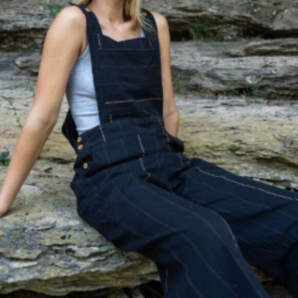 LIZ ALIG Handwoven Cotton Overalls in Dark Navy - Picture 8 of 13